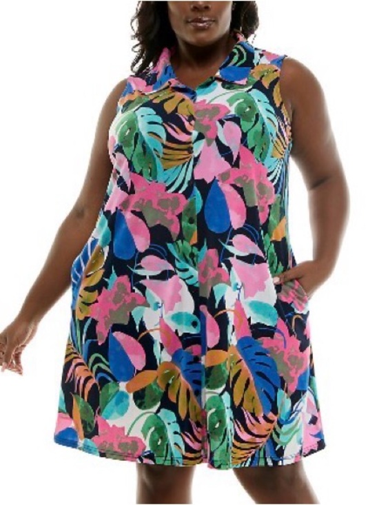 Nina Leonard Dresses & Skirts - Nina Leonard Sleeveless Trapeze Dress Navy Pink Multi Size 3X